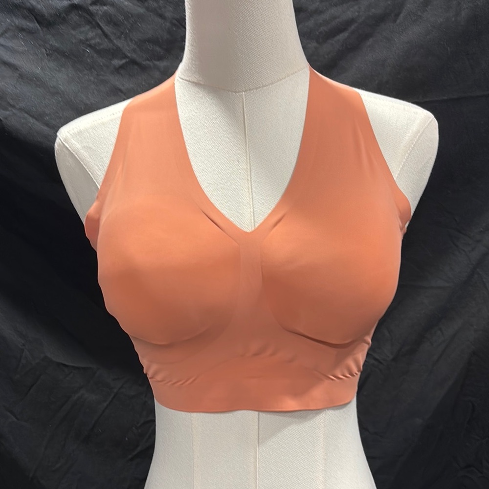 Under Where? Orange Racerback Sports Bra with V-Neckline